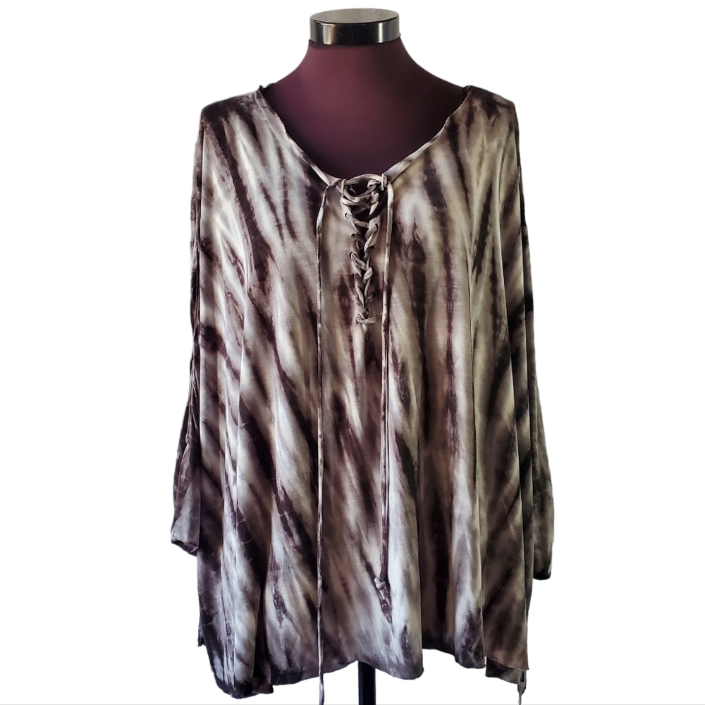 Rock & Republic Dolman Sleeve Tie Dye Shirt  Black Grey White Size 1X